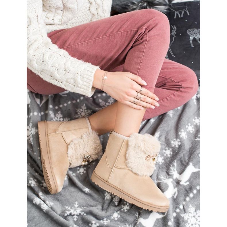 Queentina Mukluki quente com enfeite bege 1