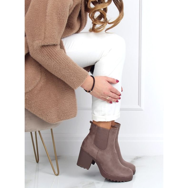 Botas Chelsea com salto largo, bege B2880FE-KB Khaki 1