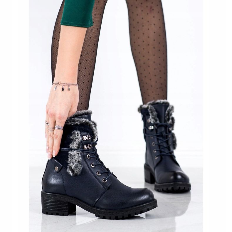 Super Mode Botas azul marinho com pele 1