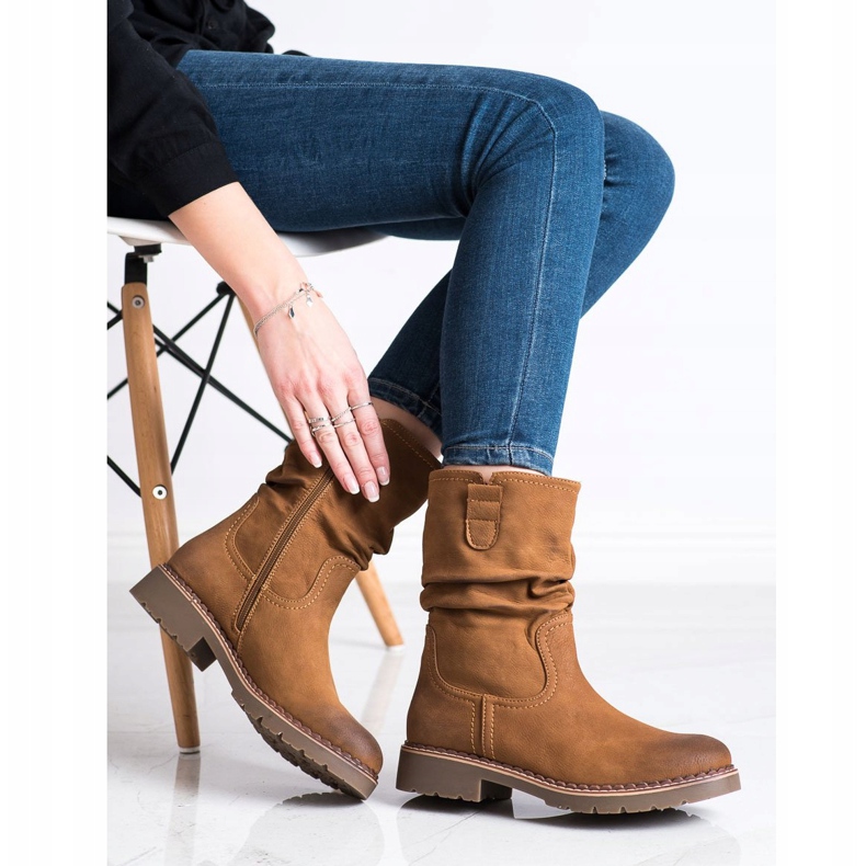 Super Mode Botas com parte superior franzida marrom 1