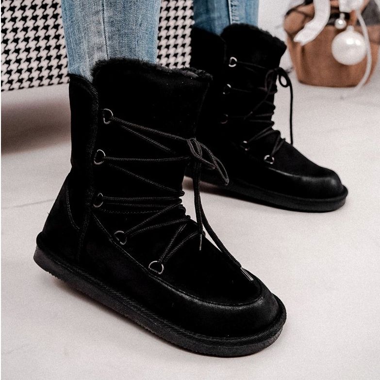 HAN Botas de neve femininas com pele preta Ilana preto 1