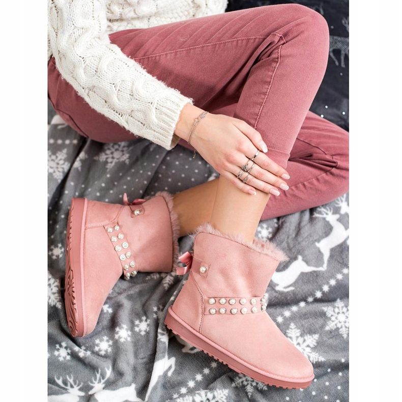 Queentina Mukluki rosa com pérolas 1 Queentina Mukluki rosa com pérolas 1