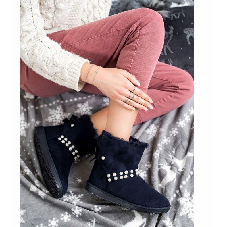 Queentina Mukluki Azul Marinho com Pérolas 1