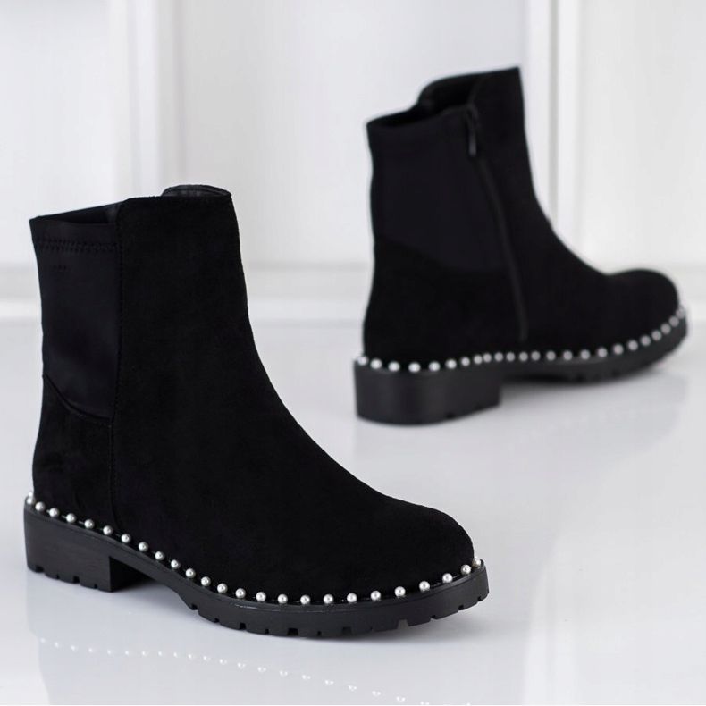 Bestelle Botas de camurça com pérolas preto 2 Bestelle Botas de camurça com pérolas preto 2