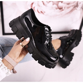 S.Barski Sapatos Oxfords femininos na plataforma maciça S. Barski HX23 lacado preto 2