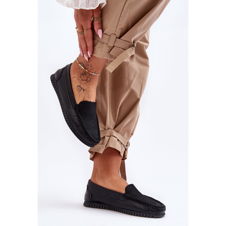 Mocassins clássicos de couro feminino S.Barski LR97630 pretos 1