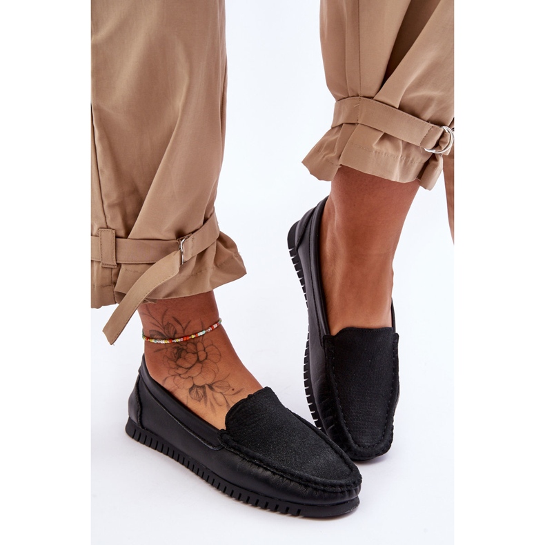 Mocassins clássicos de couro feminino S.Barski LR97630 pretos 2