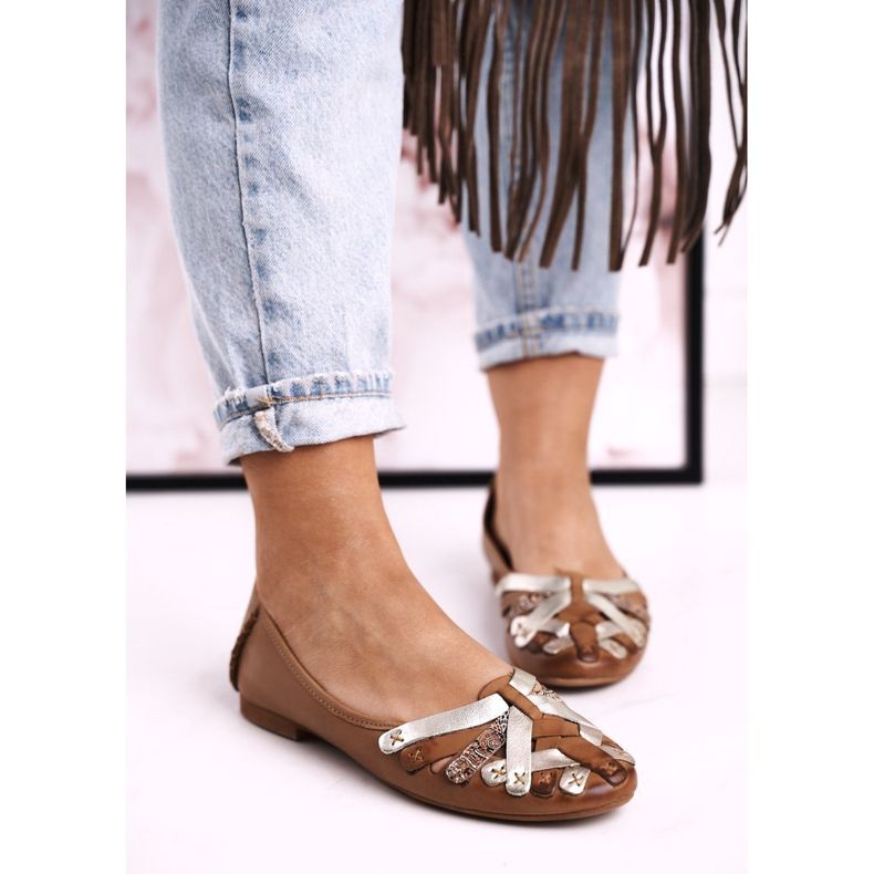 Bailarinas de couro feminino Maciejka vermelho 01358 castanho 2