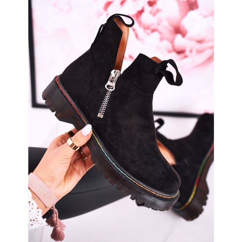 Botas femininas Chelsea com costura colorida camurça preta Addison preto 1