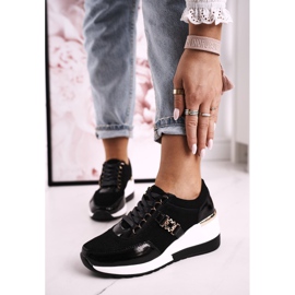 S.Barski Tênis feminino de couro preto dourado Roxette 2