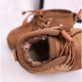 Botas de neve com cordões para crianças aquecidas com pele marrom caçador 1