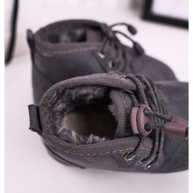 Botas de neve com cordões para crianças aquecidas com pele cinza caçador 1