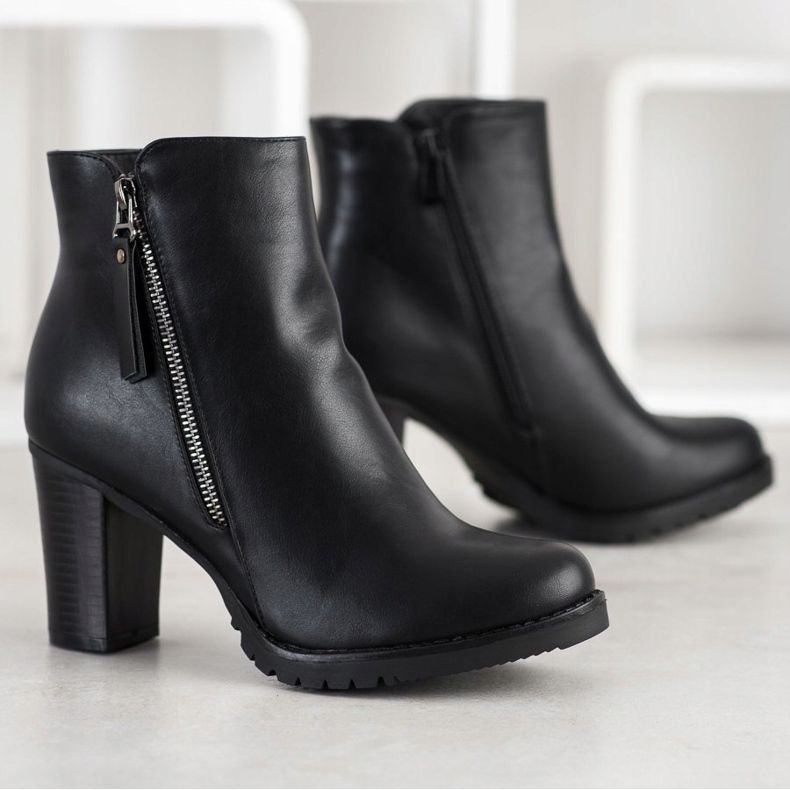 SHELOVET Botas em um poste com zíper decorativo preto 1