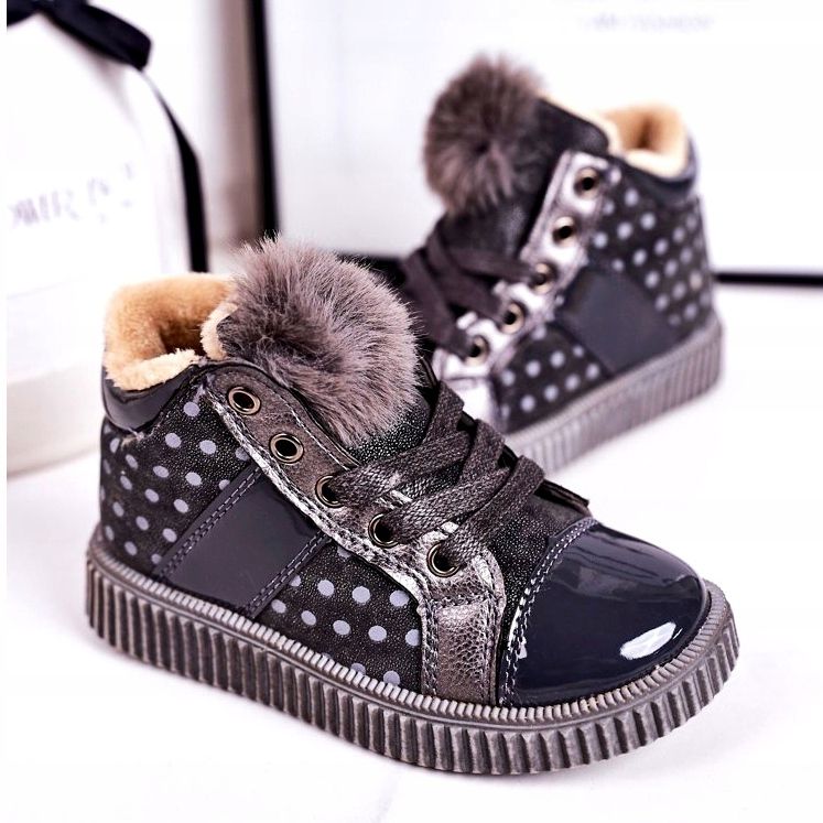 Linshi Tênis infantil com botas quentes em bolinhas cinza Anastasia prata 2