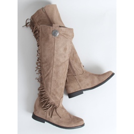 Botas com franjas escondidas em cunha bege ST-28P Khaki 1 Botas com franjas escondidas em cunha bege ST-28P Khaki 1