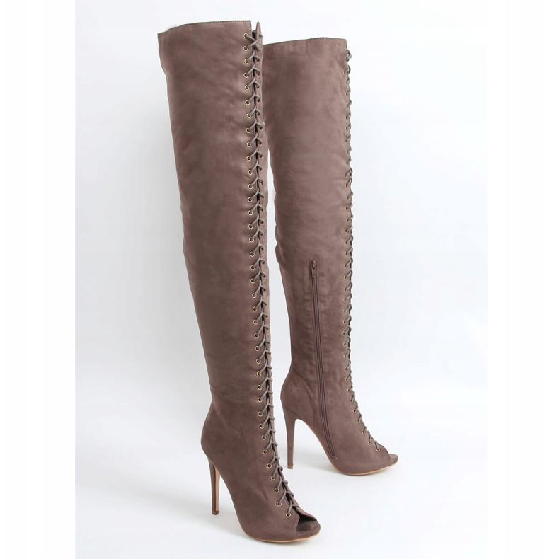 Botas acima do joelho com bico aberto cáqui JM-67 Khaki bege 1