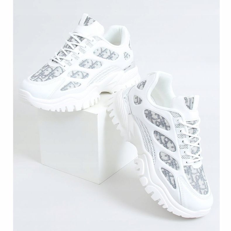 Sapatos esportivos femininos brancos VL123 Branco cinza 1