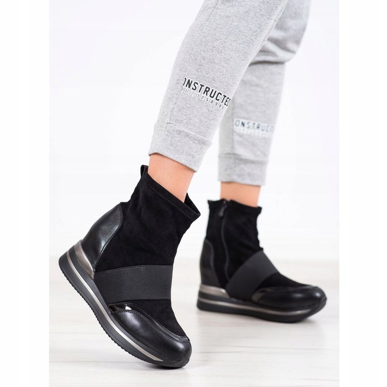 SHELOVET Botas de cunha elegantes preto 2