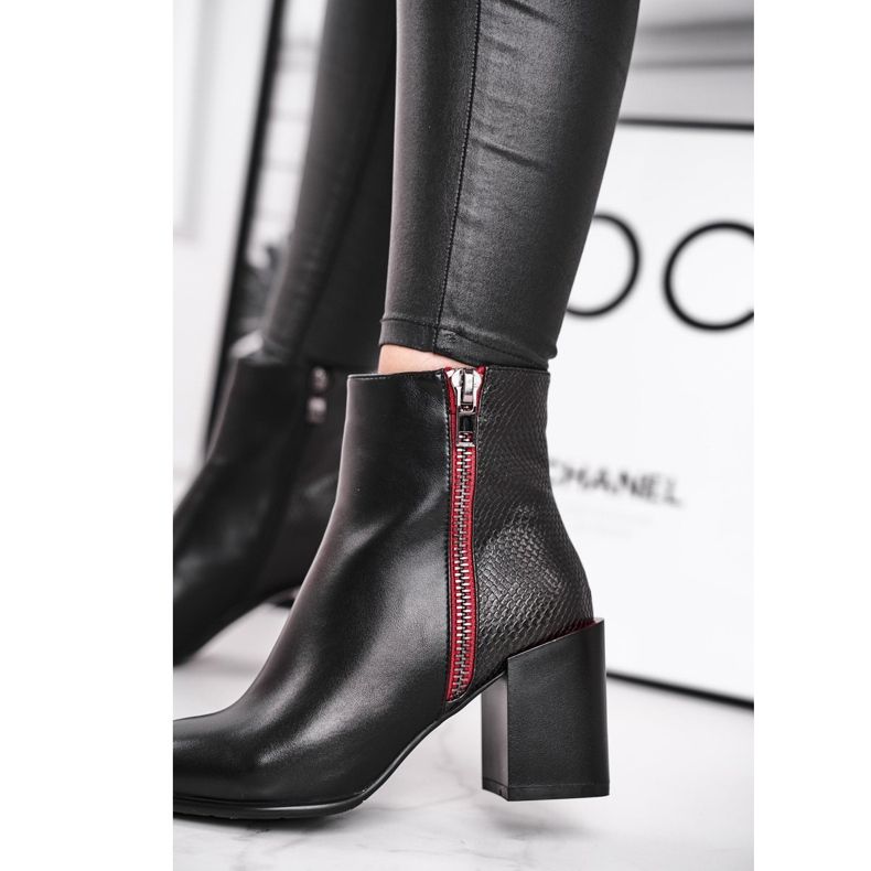 S.Barski Botas pretas Lippi pretas femininas preto vermelho 3
