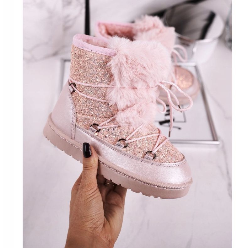 FRROCK Botas infantis de neve com pele rosa Minnie Mouse prata 2 FRROCK Botas infantis de neve com pele rosa Minnie Mouse prata 2