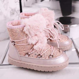 FRROCK Botas infantis de neve com pele rosa Minnie Mouse prata 1