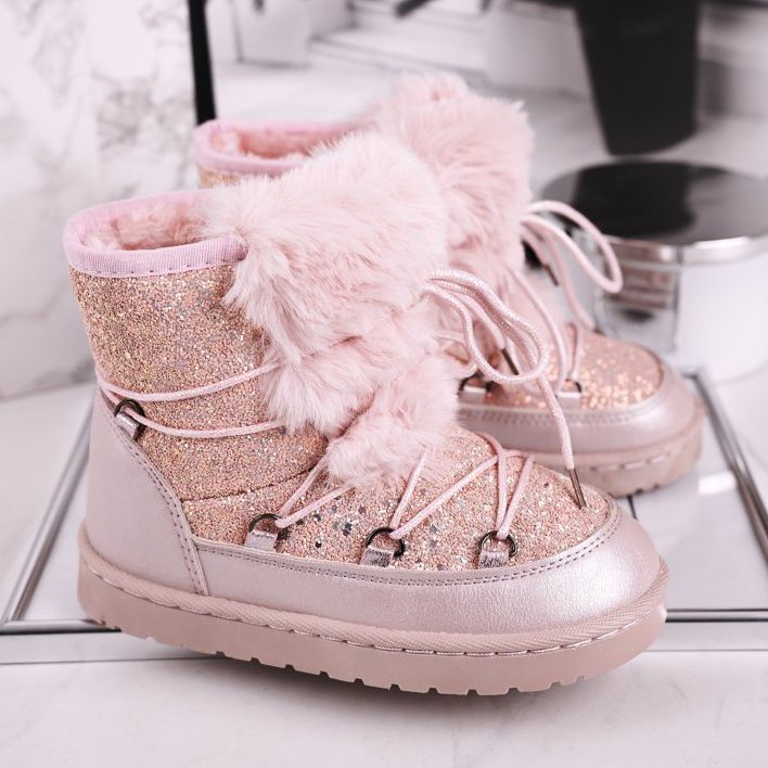 FRROCK Botas infantis de neve com pele rosa Minnie Mouse prata 1 FRROCK Botas infantis de neve com pele rosa Minnie Mouse prata 1