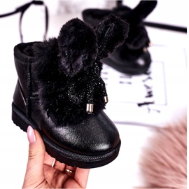 Botas de neve infantis com pêlo e orelhas Coelhinho preto 2
