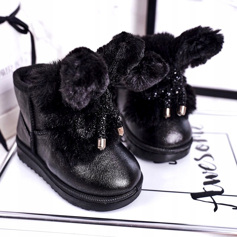 Botas de neve infantis com pêlo e orelhas Coelhinho preto 3 Botas de neve infantis com pêlo e orelhas Coelhinho preto 3