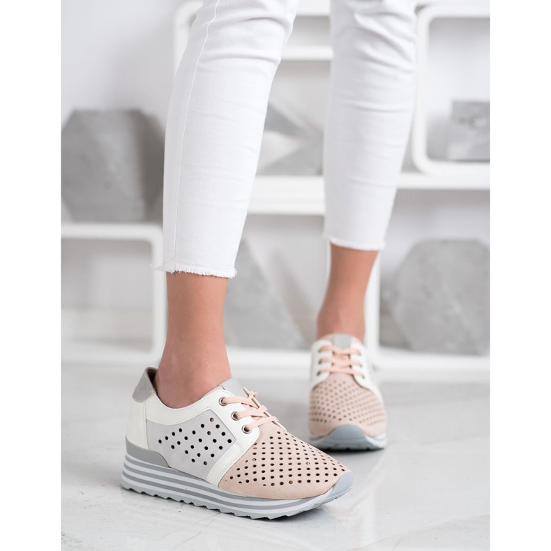 Aclys Tênis Openwork branco rosa cinza 1