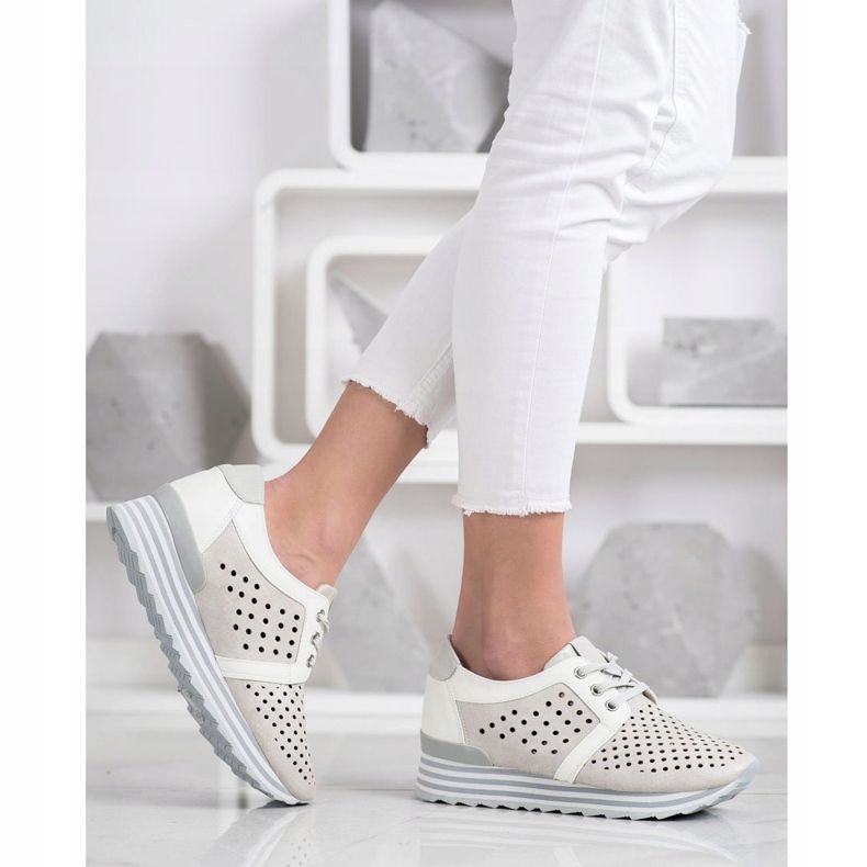 Aclys Tênis Openwork bege branco cinza 2 Aclys Tênis Openwork bege branco cinza 2