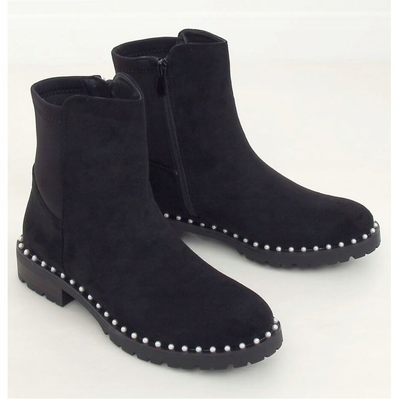 Botas pretas Chelsea com pérolas RQ336 Pretas preto 1