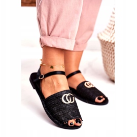 Sandálias rasas femininas pretas Lu Boo trançado Felicia preto 1