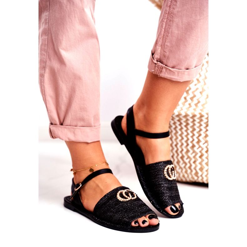 Sandálias rasas femininas pretas Lu Boo trançado Felicia preto 2