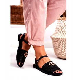 Sandálias rasas femininas pretas Lu Boo trançado Felicia preto 3