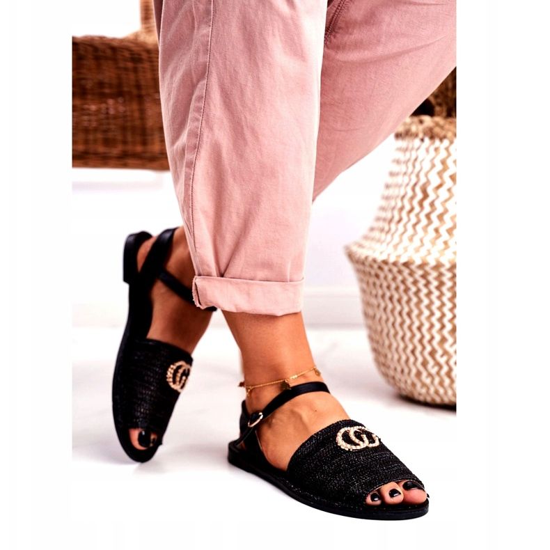 Sandálias rasas femininas pretas Lu Boo trançado Felicia preto 3