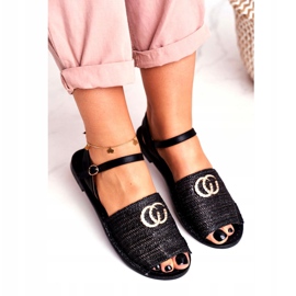 Sandálias rasas femininas pretas Lu Boo trançado Felicia preto 4