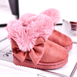 FRROCK Botas infantis de neve com laço de pele, Vella rosa 1