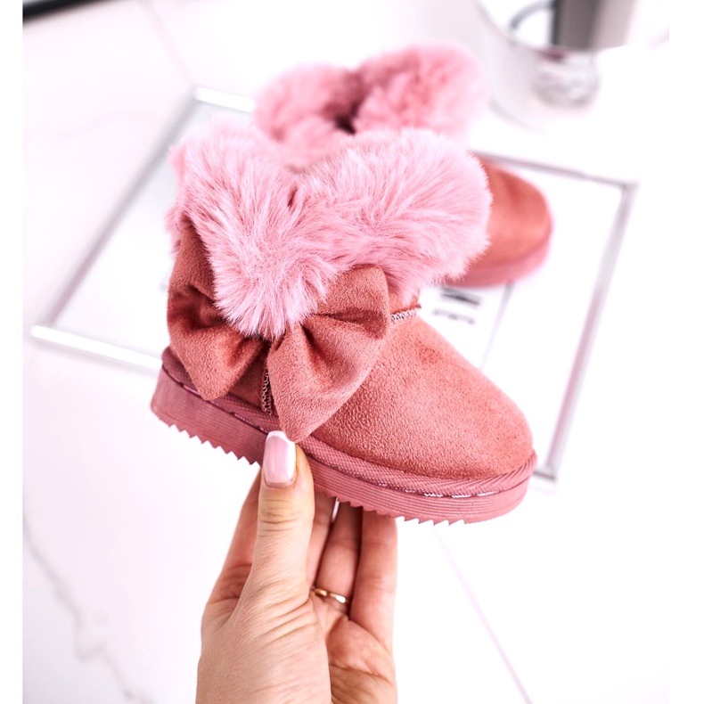 FRROCK Botas infantis de neve com laço de pele, Vella rosa 2 FRROCK Botas infantis de neve com laço de pele, Vella rosa 2