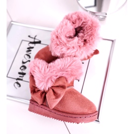 FRROCK Botas infantis de neve com laço de pele, Vella rosa 3