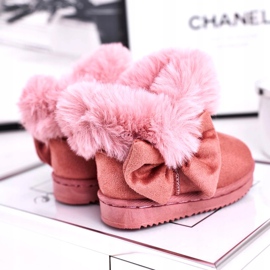 FRROCK Botas infantis de neve com laço de pele, Vella rosa 4