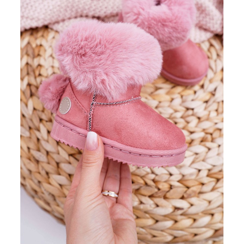 FRROCK Botas de neve infantis com chuteiras de pele rosa 1