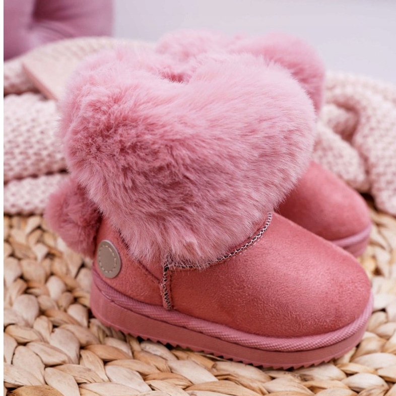 FRROCK Botas de neve infantis com chuteiras de pele rosa 2