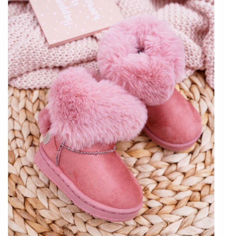 FRROCK Botas de neve infantis com chuteiras de pele rosa 3