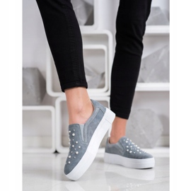 Filippo Slipons de couro com pérolas cinza 1