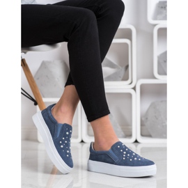 Filippo Slipons de couro com pérolas azul 1