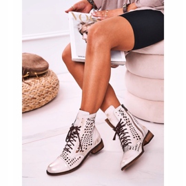 Nicole Botas femininas de couro branco a céu aberto Abigail 1