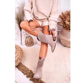 Nicole Botas de cowboy femininas de salto alto camurça cappuccino Emily bege 2