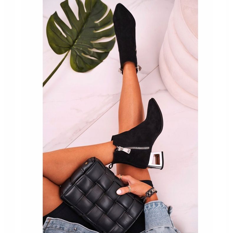 Nicole Botas femininas em camurça de salto prateado preto Norah 2