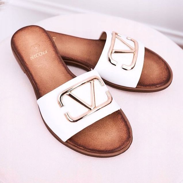Nicole Chinelos femininos clássicos de couro branco evie 2