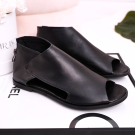 Nicole Sandálias lisas de couro feminino pretas Natalie preto 2